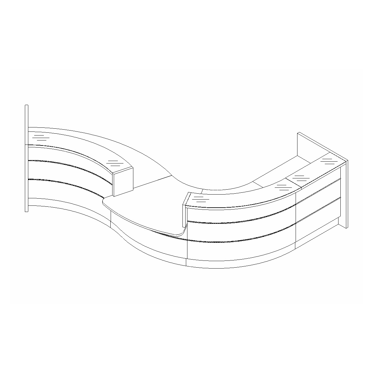 MDD Valde Curved Reception Desk (109") – Sleek Countertop Included in2D