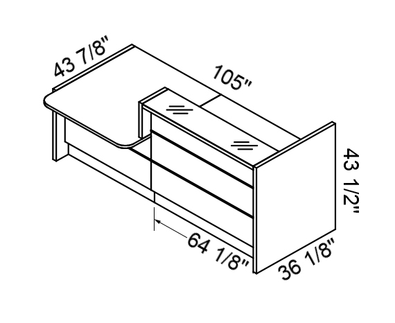 MDD Valde 105" Straight Reception Desk Dimension
