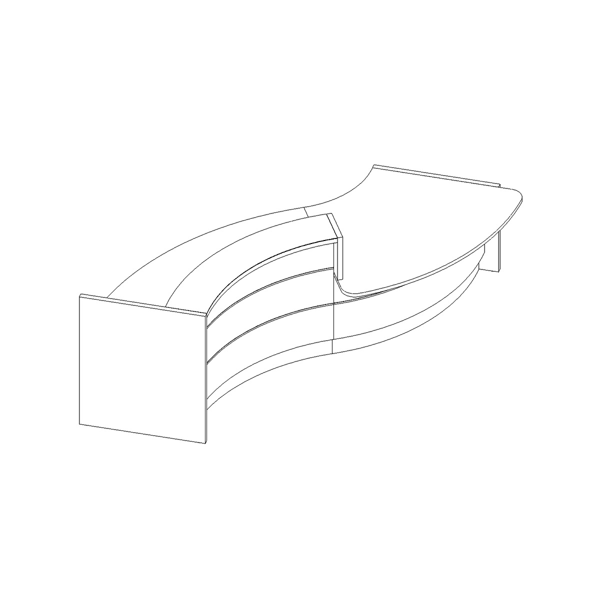 Valde 135" Curved Reception Desk w/Counter Top by MDD in 2D
