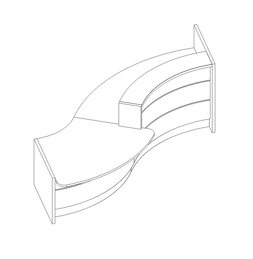 Valde 135" Curved Reception Desk w/Left Counter Top in 2D