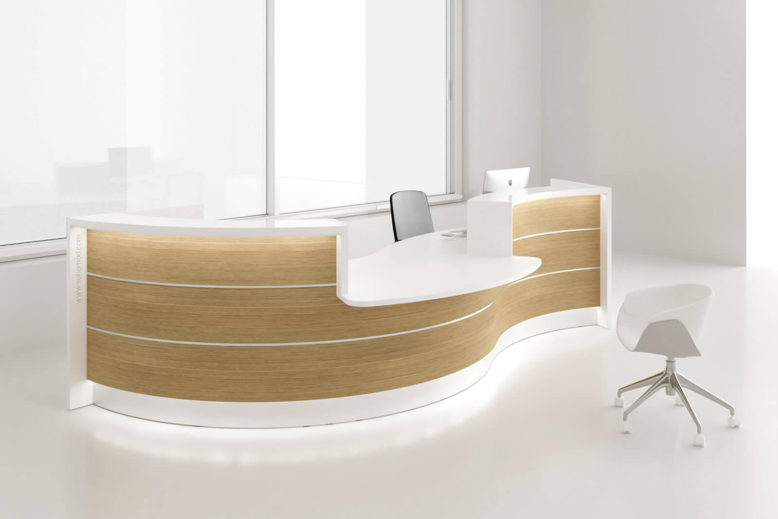 Valde 165" Curved Reception Desk w/Counter Top by MDD in Beige matt