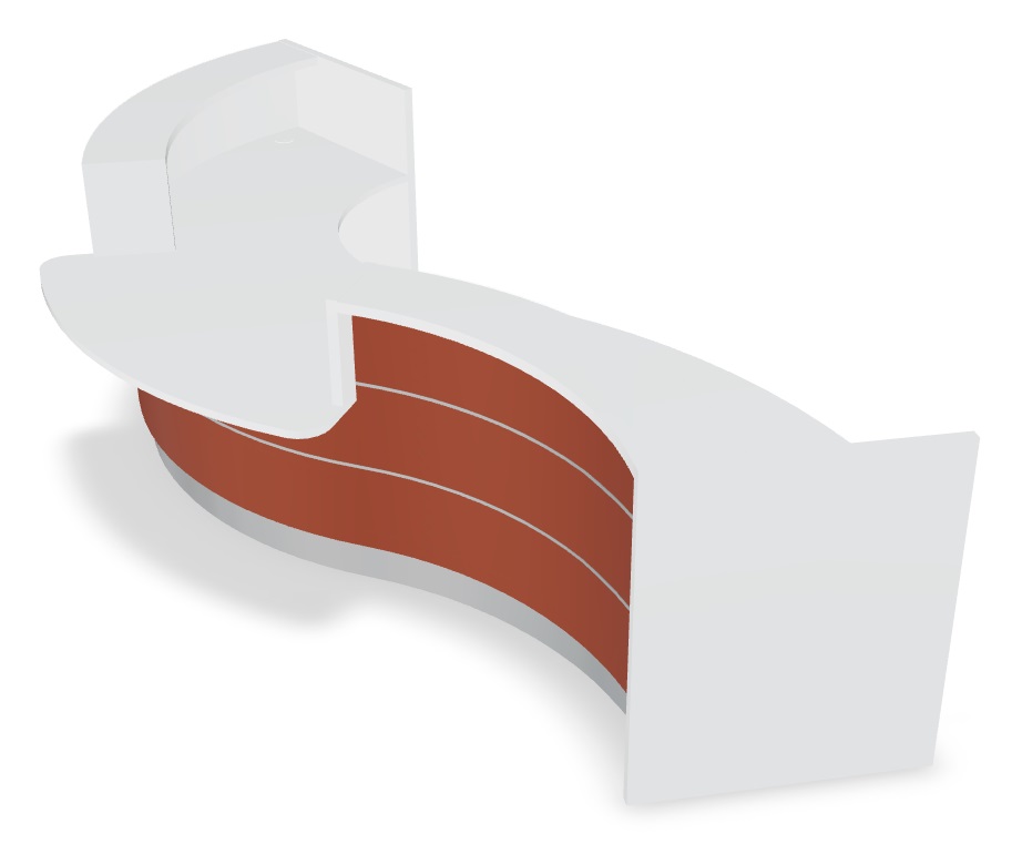 Valde 165" Curved Reception Desk w/Counter Top by MDD in Red matt