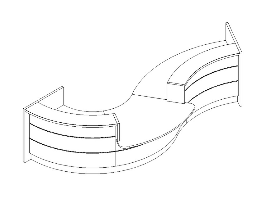 Valde 165" Curved Reception Desk w/Counter Top by MDD in 2D