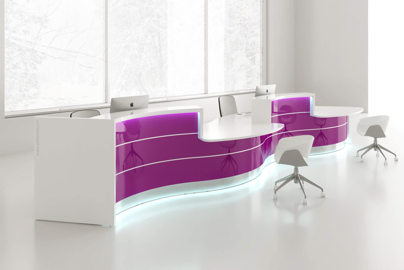 Valde Curved Reception Desk with Countertop, Dark Pink by MDD Furniture