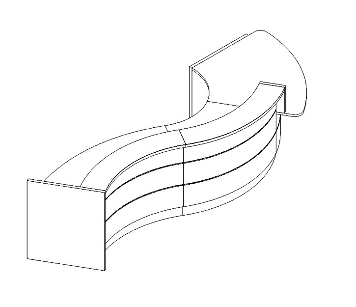 Curved Reception Desk w/Right Counter Top by MDD in 2d 