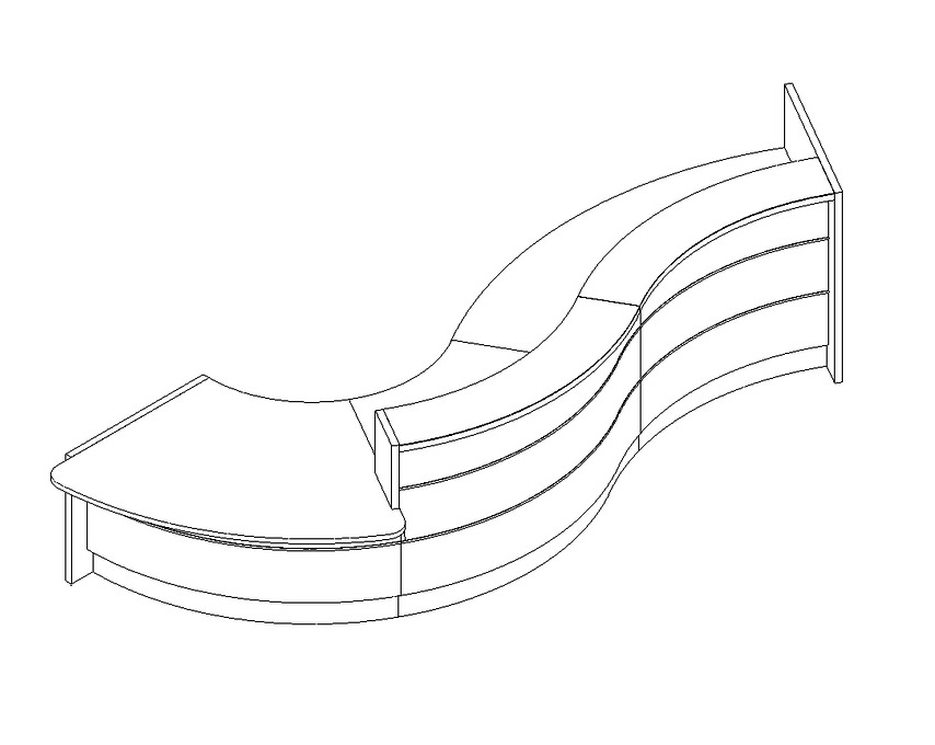 Valde 172" Curved Reception Desk in 2D
