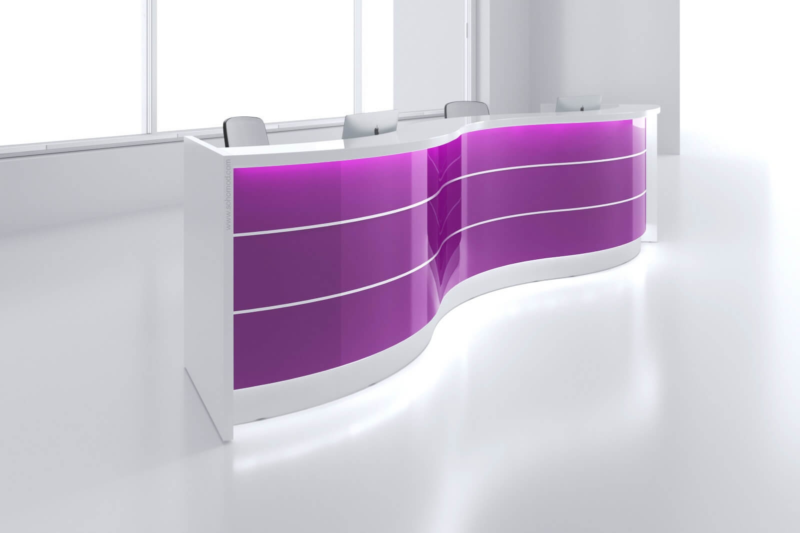 Valde 179" Curved Reception Desk by MDD in Purple High Gloss