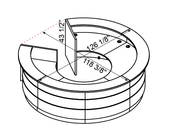 MDD Valde 126" Round Curved Reception Desk Dimension