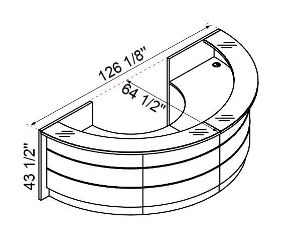 Curved Reception Desk by MDD in 2d with dimention