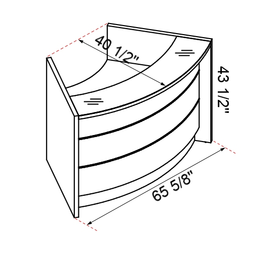 MDD Valde 65" Curved Reception Desk Dimension
