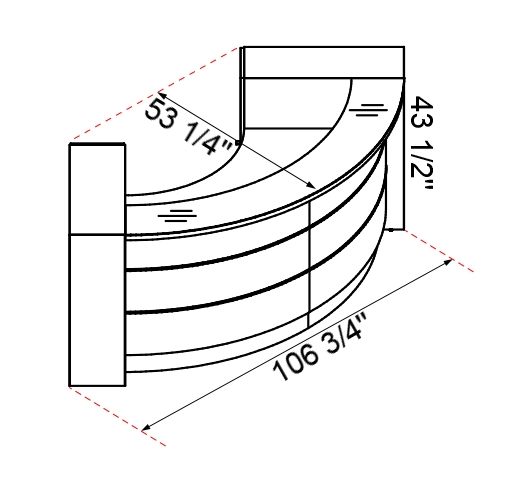 Valde 106" cockpit Reception Desk with dimention