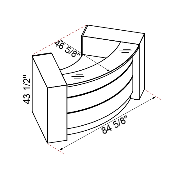 Valde 84" cockpit Reception Desk with dimention
