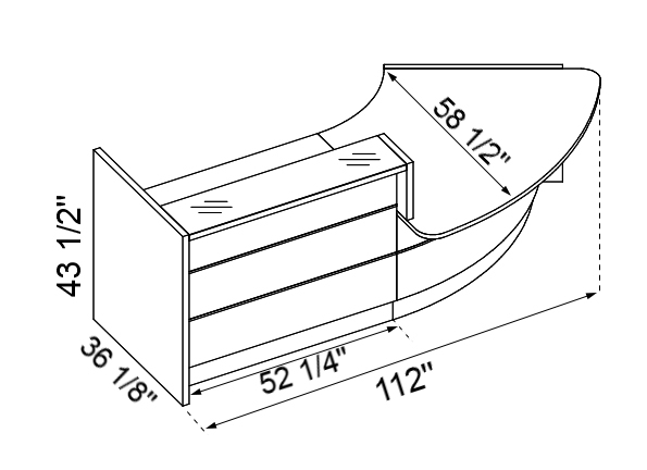 Valde 112" Curved Reception Desk w/Counter Top