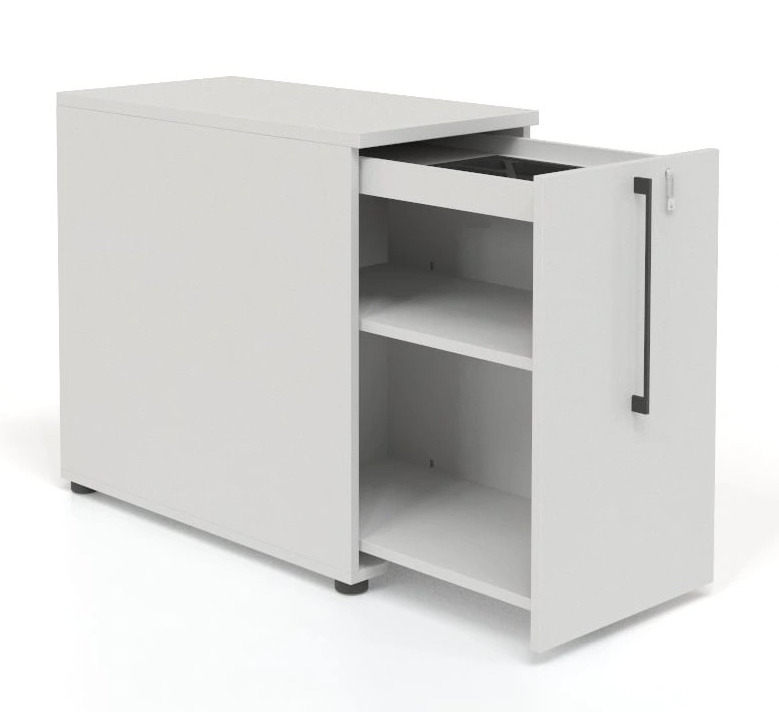 Boxi Office Lockable Storage Tower w/2 Shelves & Pencil Tray