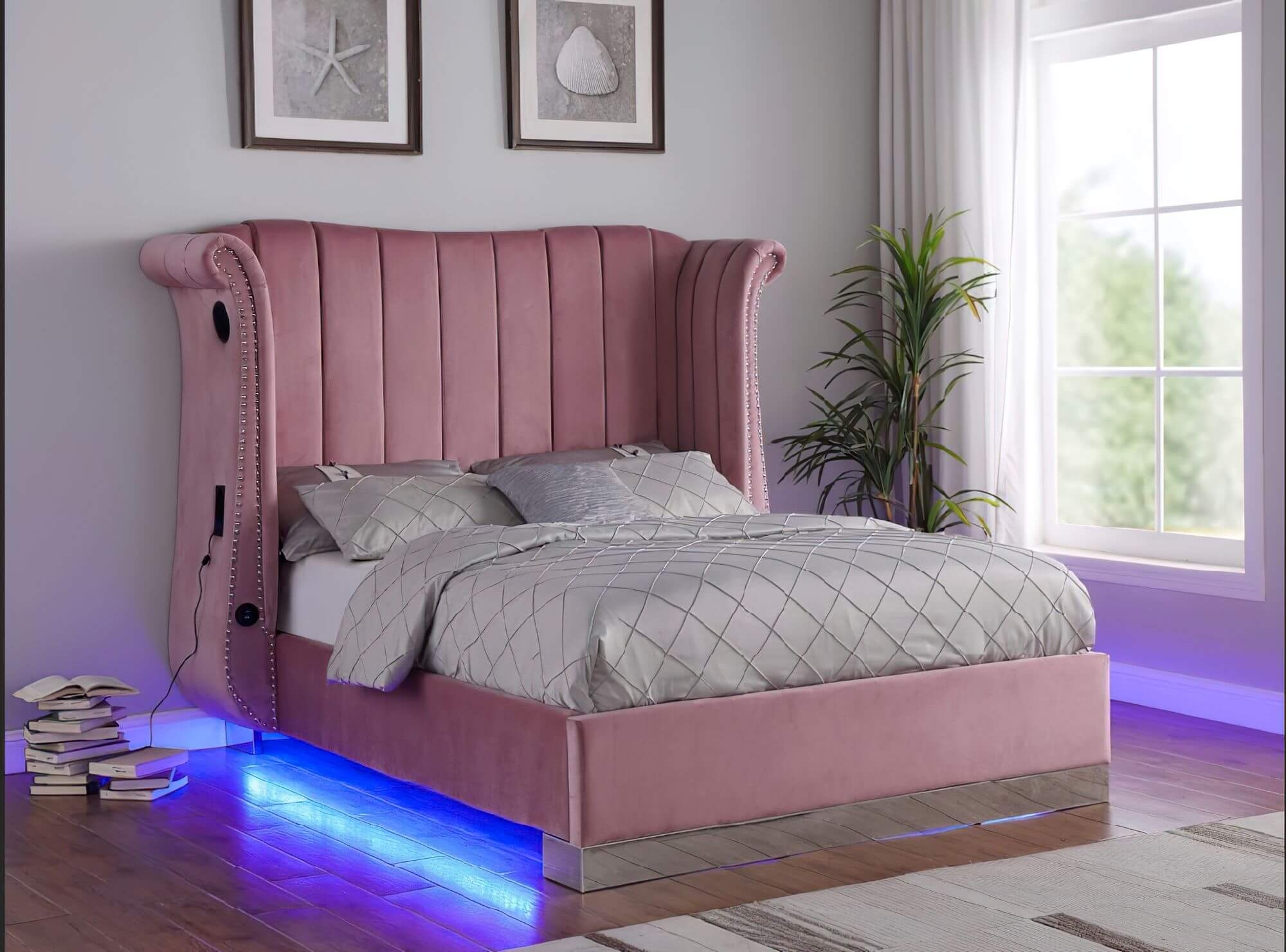 LCL-B03 Bed w/Bluetooth Speaker  & LED Light, Queen Size