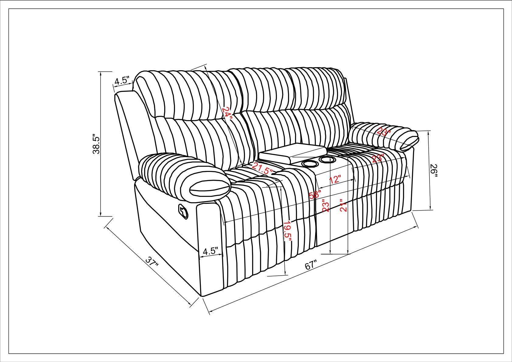 U6028 Fabric Reclining Loveseat