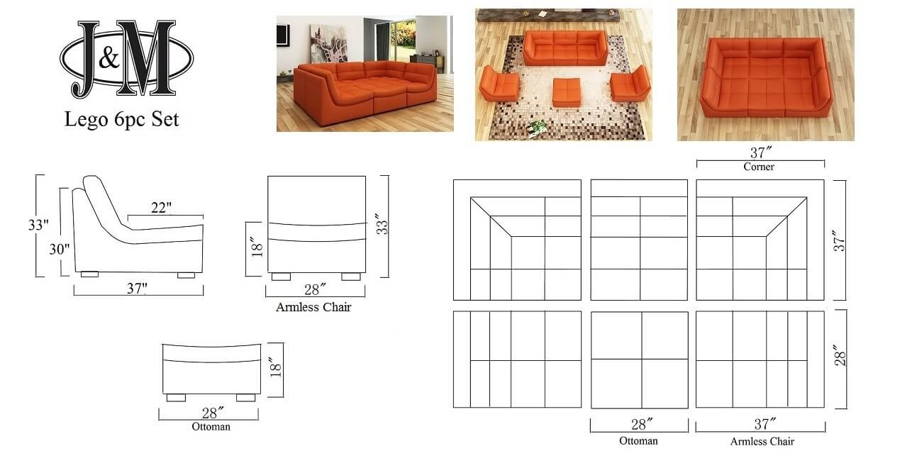 Lego 6-Piece Leather Modular Living Room Set