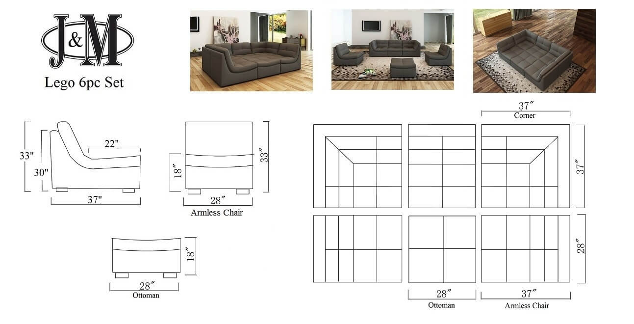 Lego 6-Piece Leather Modular Living Room Set