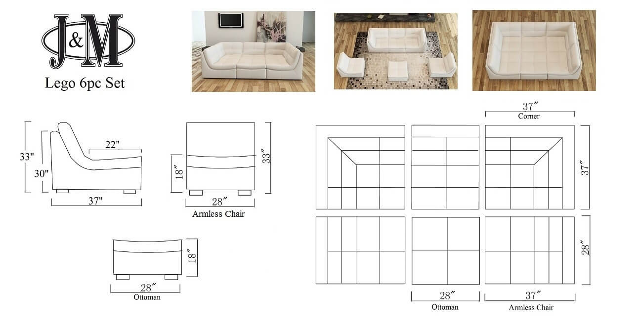 Lego 6-Piece Leather Modular Living Room Set