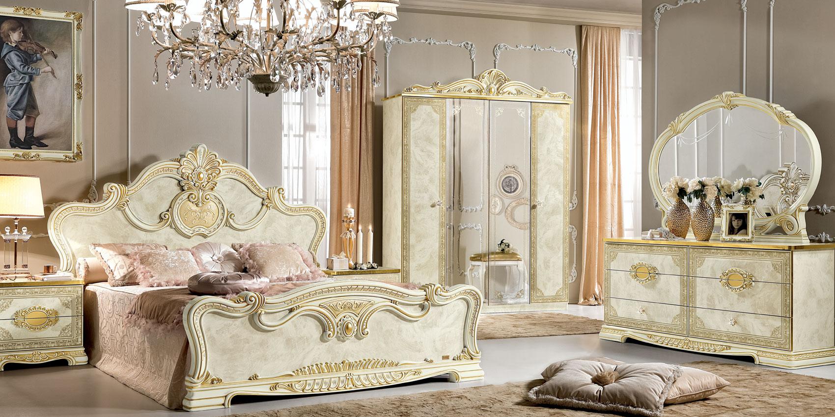 寝具セット(Flavia-Italy) Camelgroup Leonardo Legno Wood Panel Bedroom Set, Beige