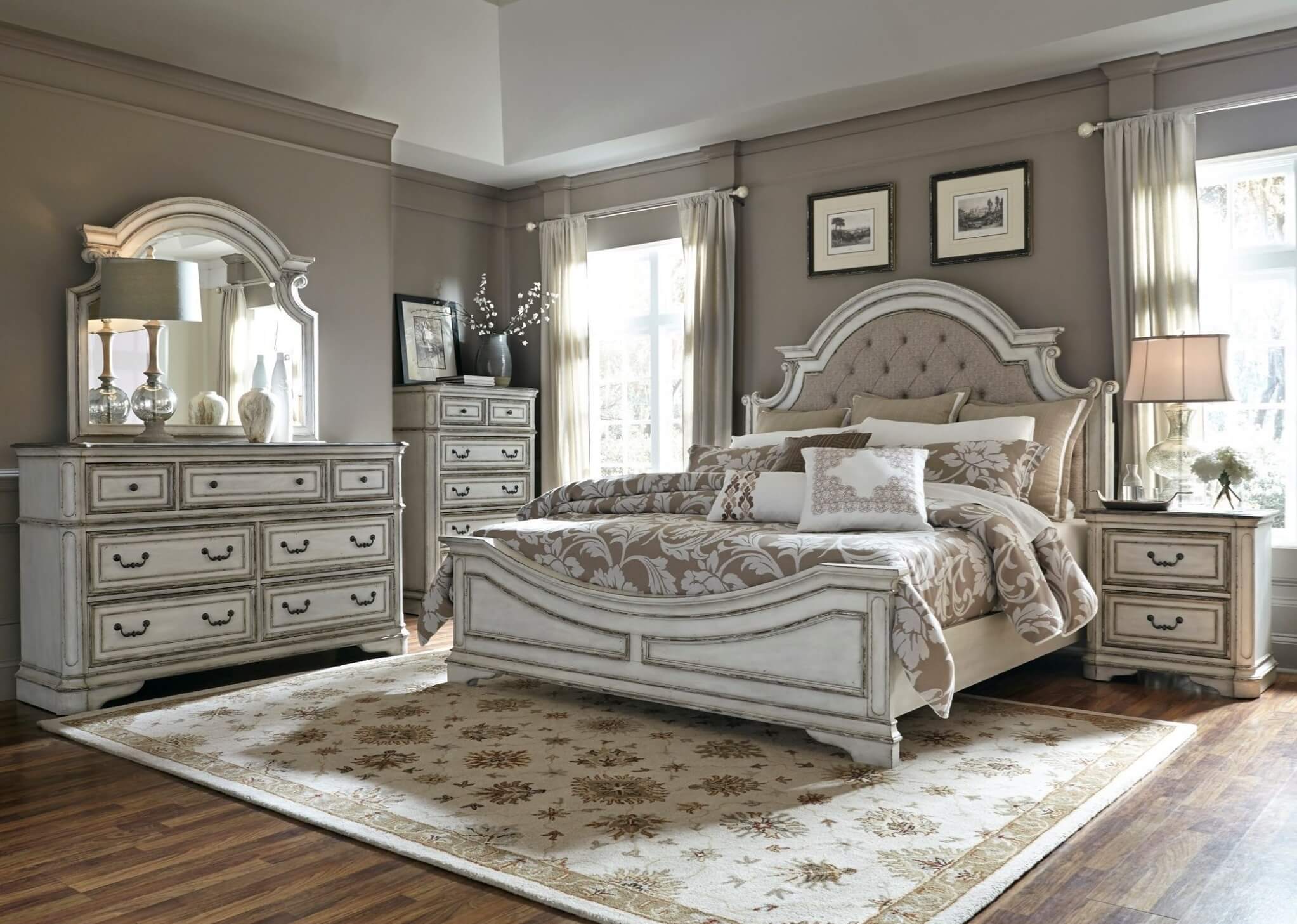 SM Magnolia Manor Fabric Upholstered Panel Bedroom Set
