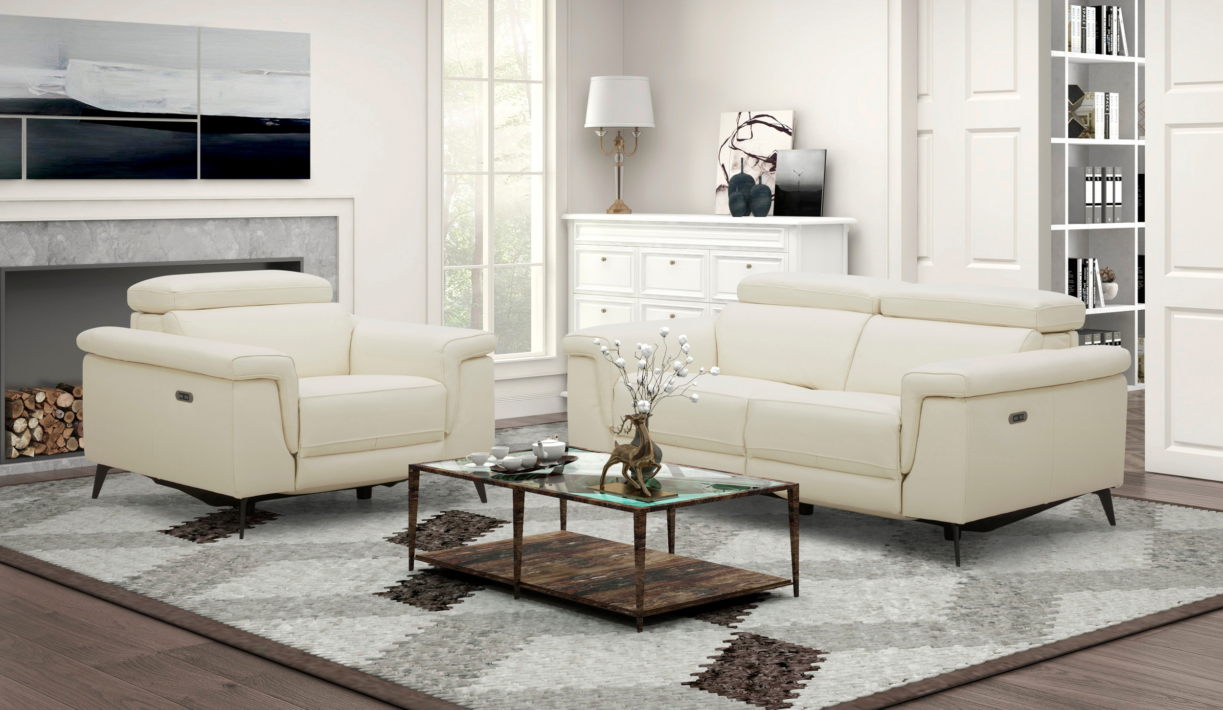 Hendrix Thick Top Grain Leather Match Recliner Living Room Set