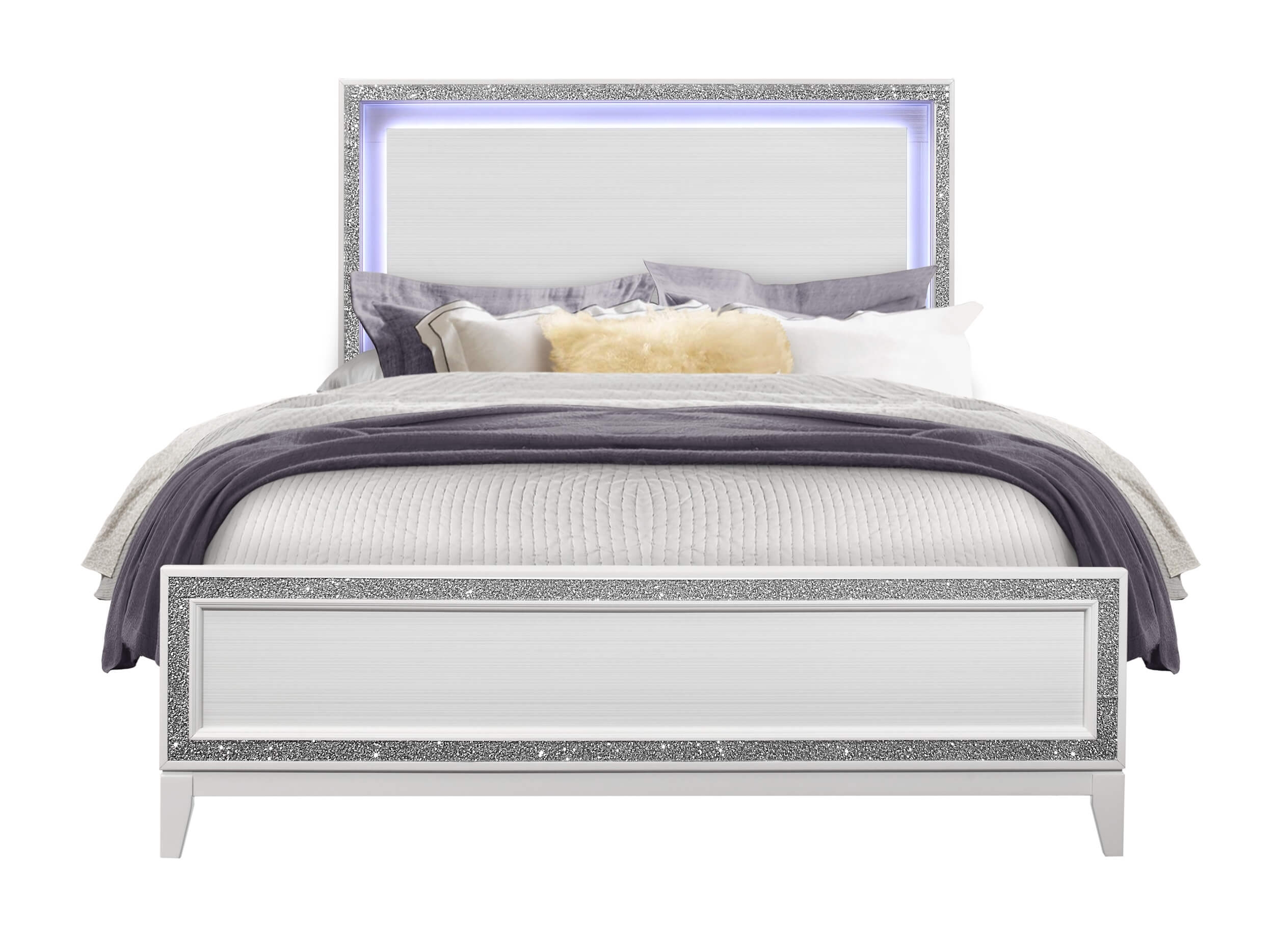 Lily MDF/Wood Panel Bed w/LED Light, Queen Size