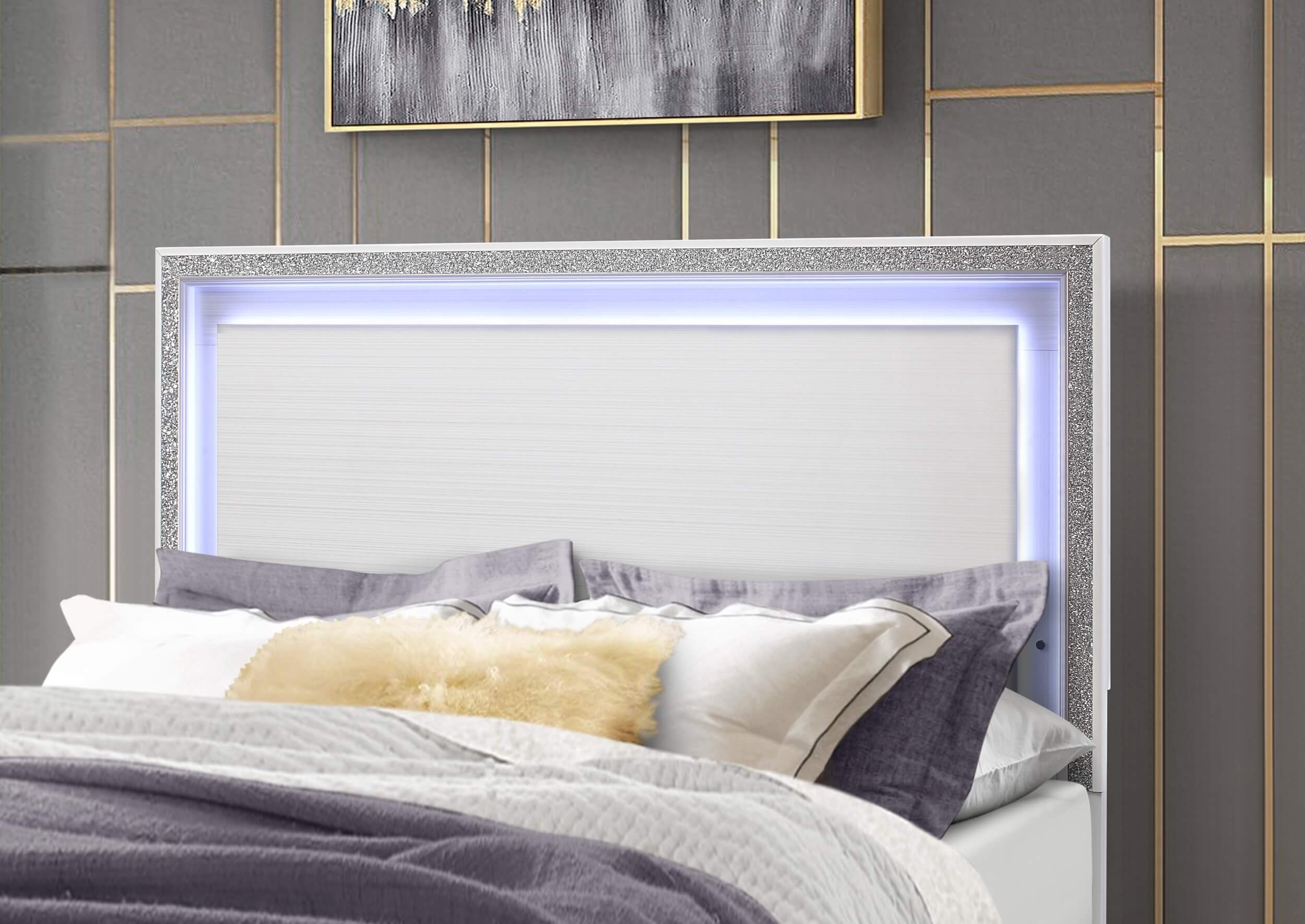 Lily MDF/Wood Panel Bed w/LED Light, King Size