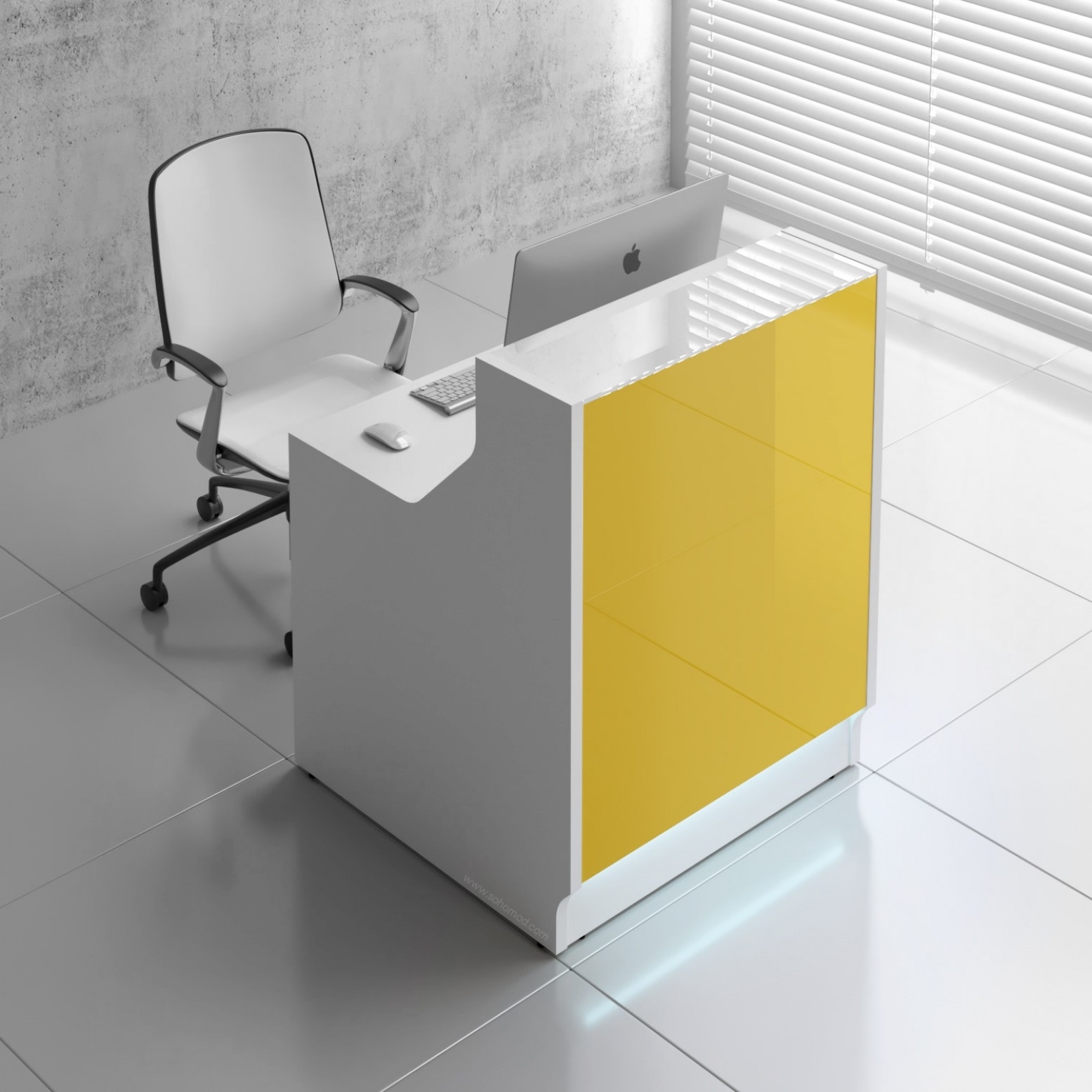 Linea 33" Straight Small Reception Desk in Yellow Glass