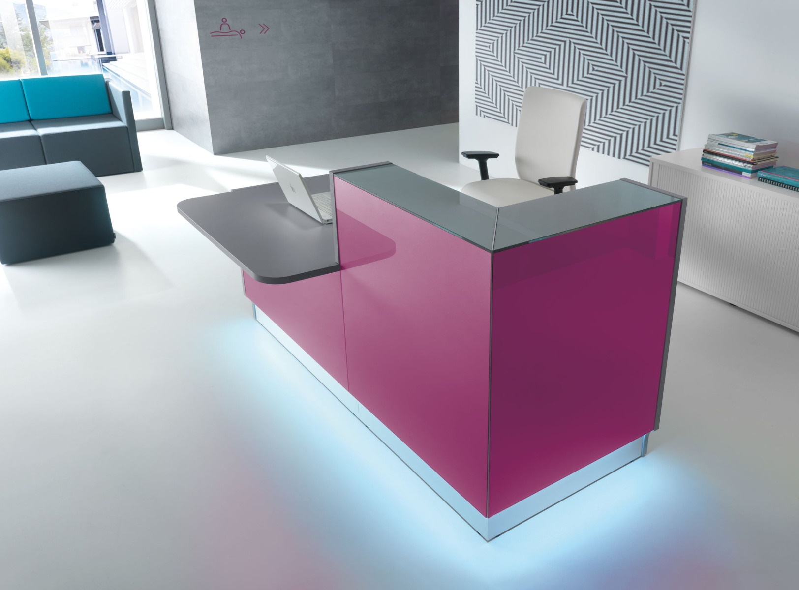 Linea 72" Small Reception Desk w/Right Counter in pink front