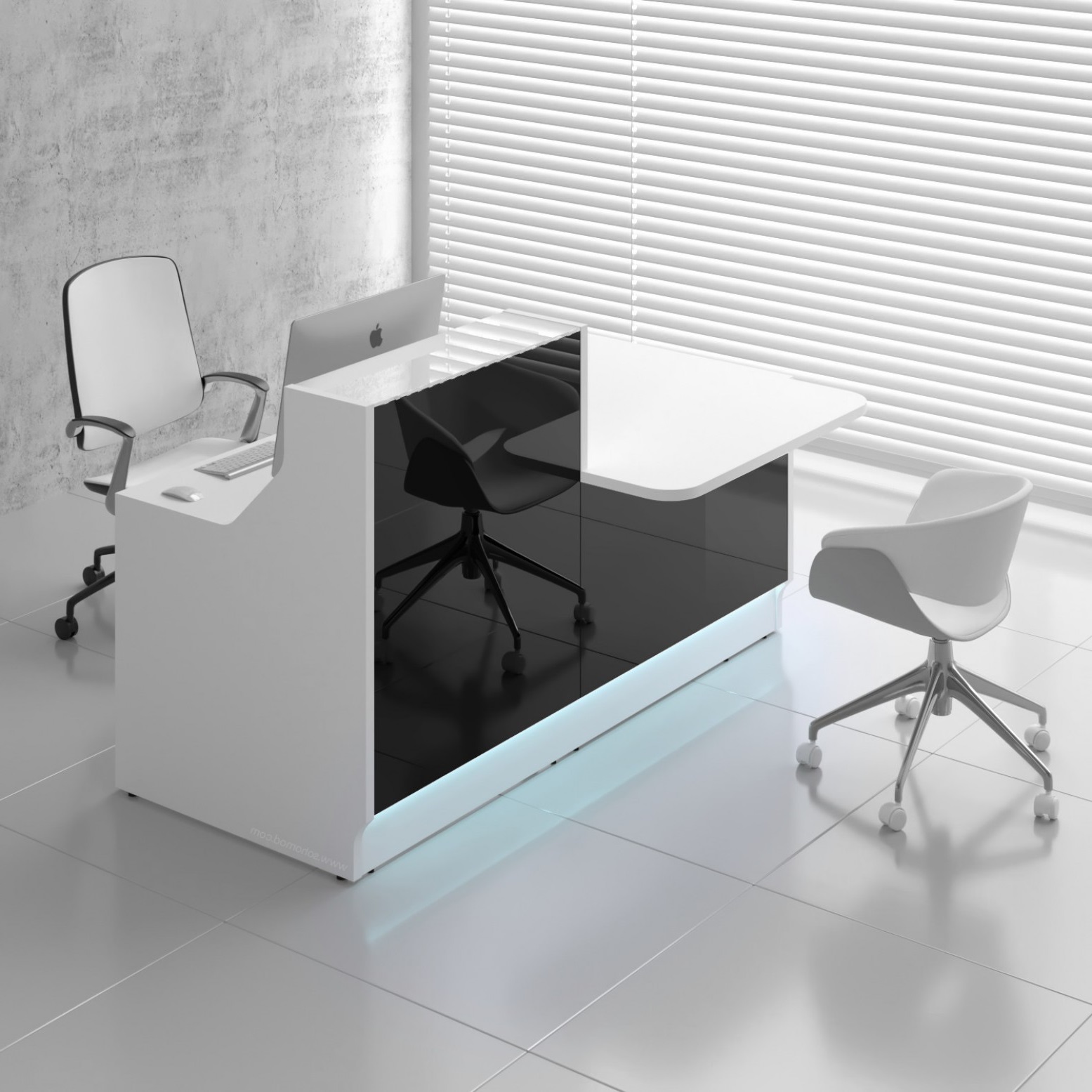 MDD Linea 65" Small Reception Desk in Black Glass