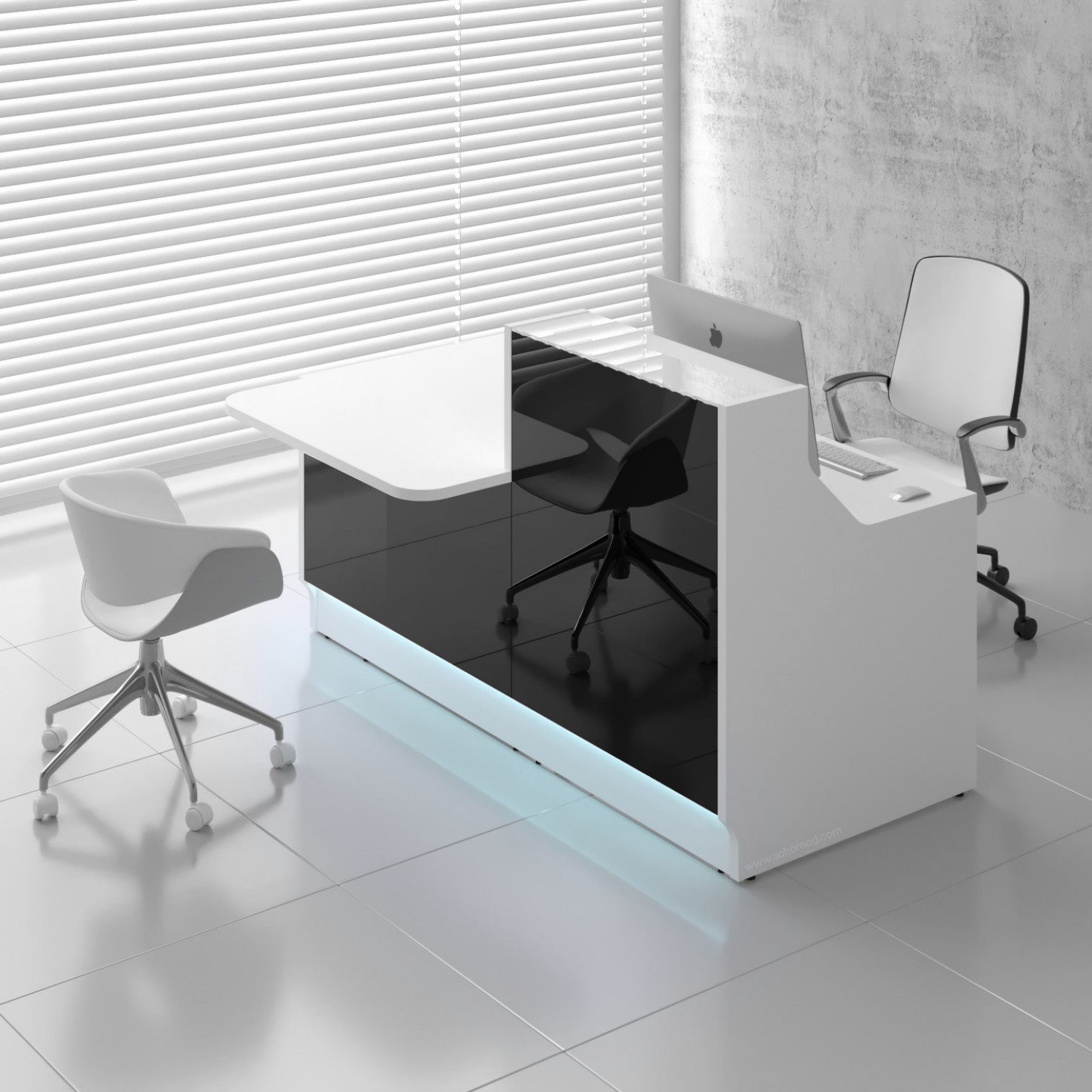 Linea 65" Small Reception Black Glass Desk With RAF Counter Top