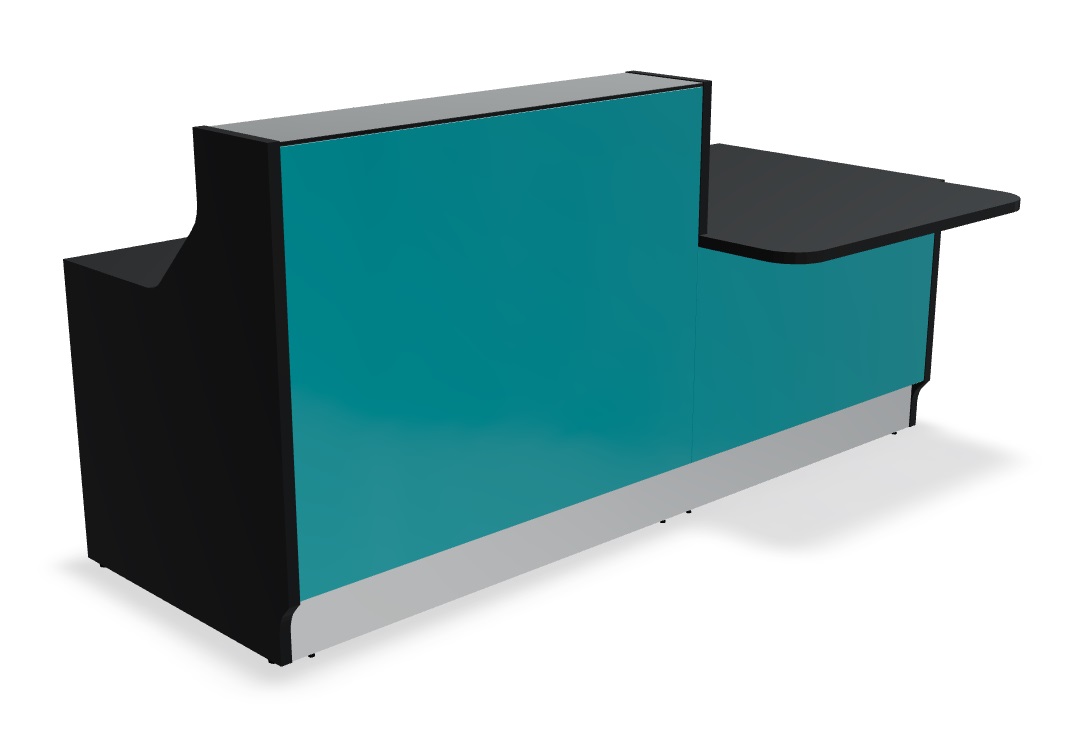 MDD Linea 88" Medium Reception Desk in Turquoise Glass