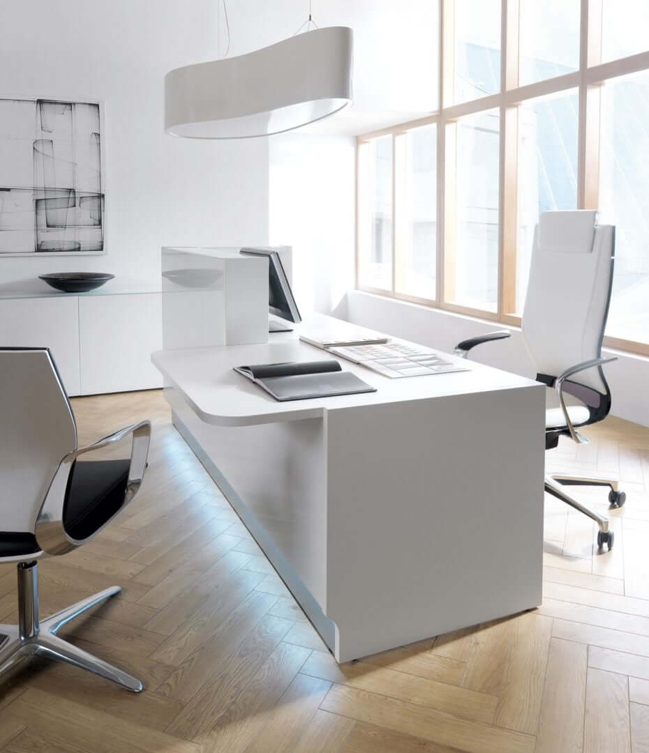 Linea 96" Large Reception Desk w/Left Counter Top with LED light