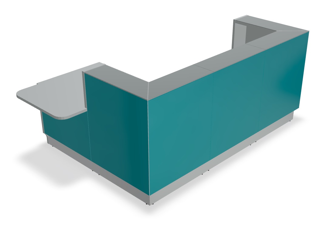 MDD Linea 108" x 65" Large Reception Desk in Turquoise Glass
