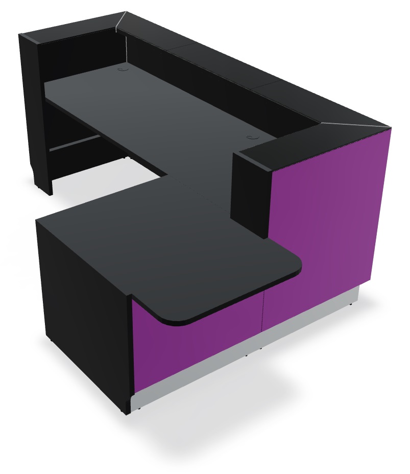 MDD Linea 108" x 65" Large Reception Desk in Pink Glass Side