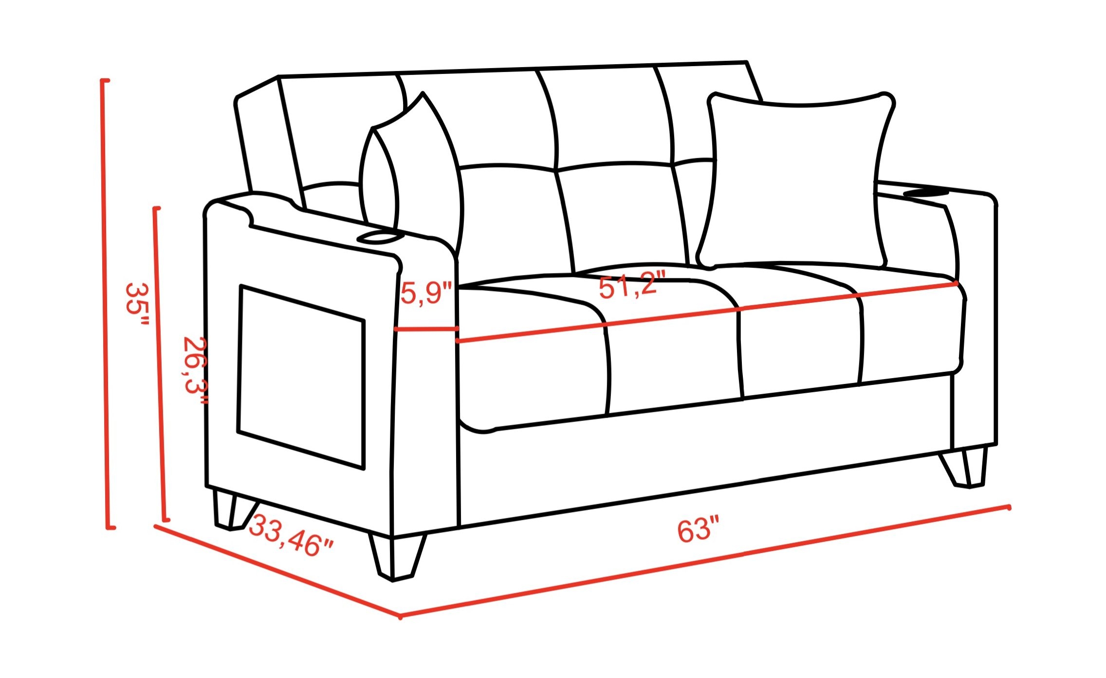 SM Lindsey Fabric/PU Sleeper Loveseat with Storage