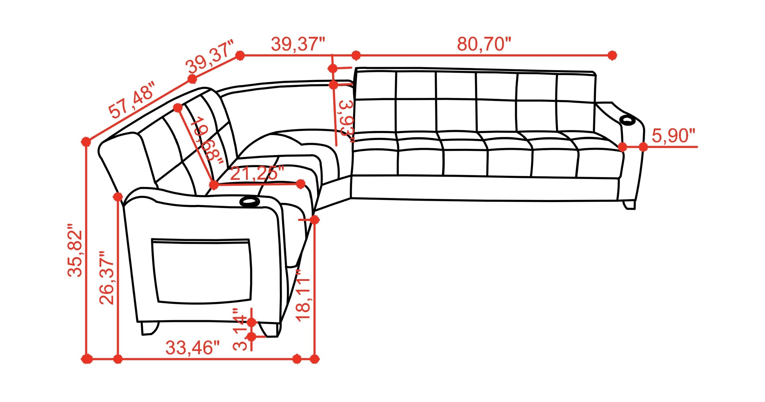 SM Lindsey Fabric/PU Reversible L-Shape Sectional Sofa Sleeper with Storage
