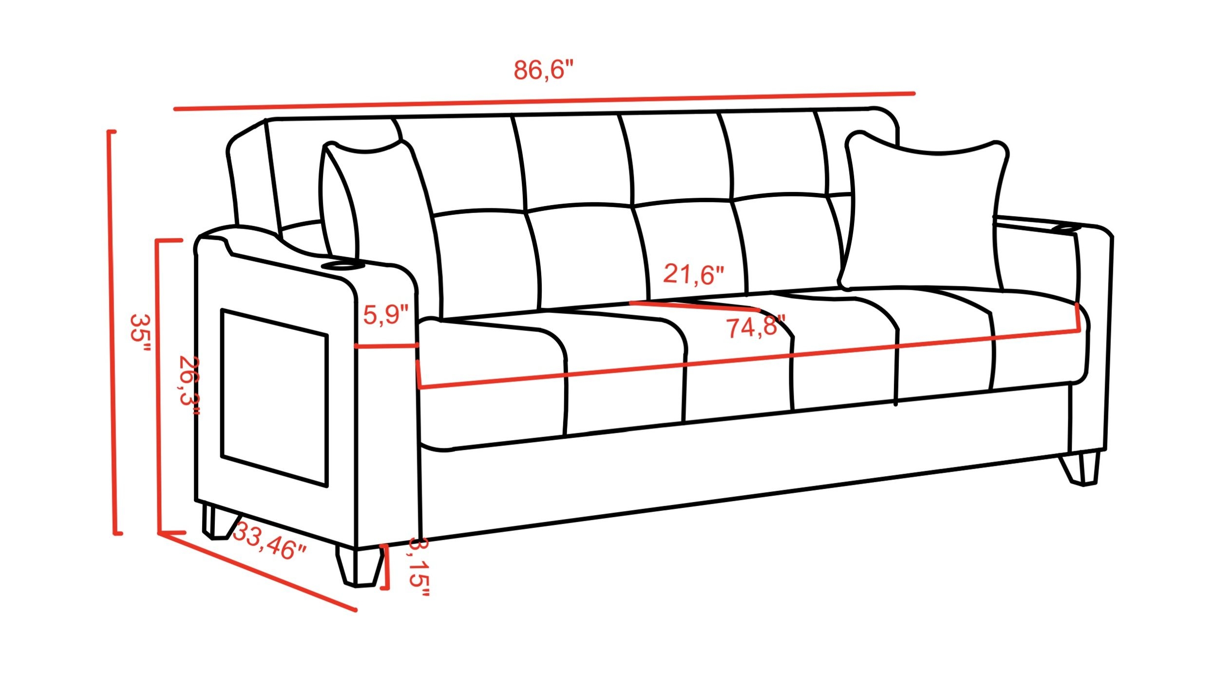 Kilim Lindsey Sofa Size Information