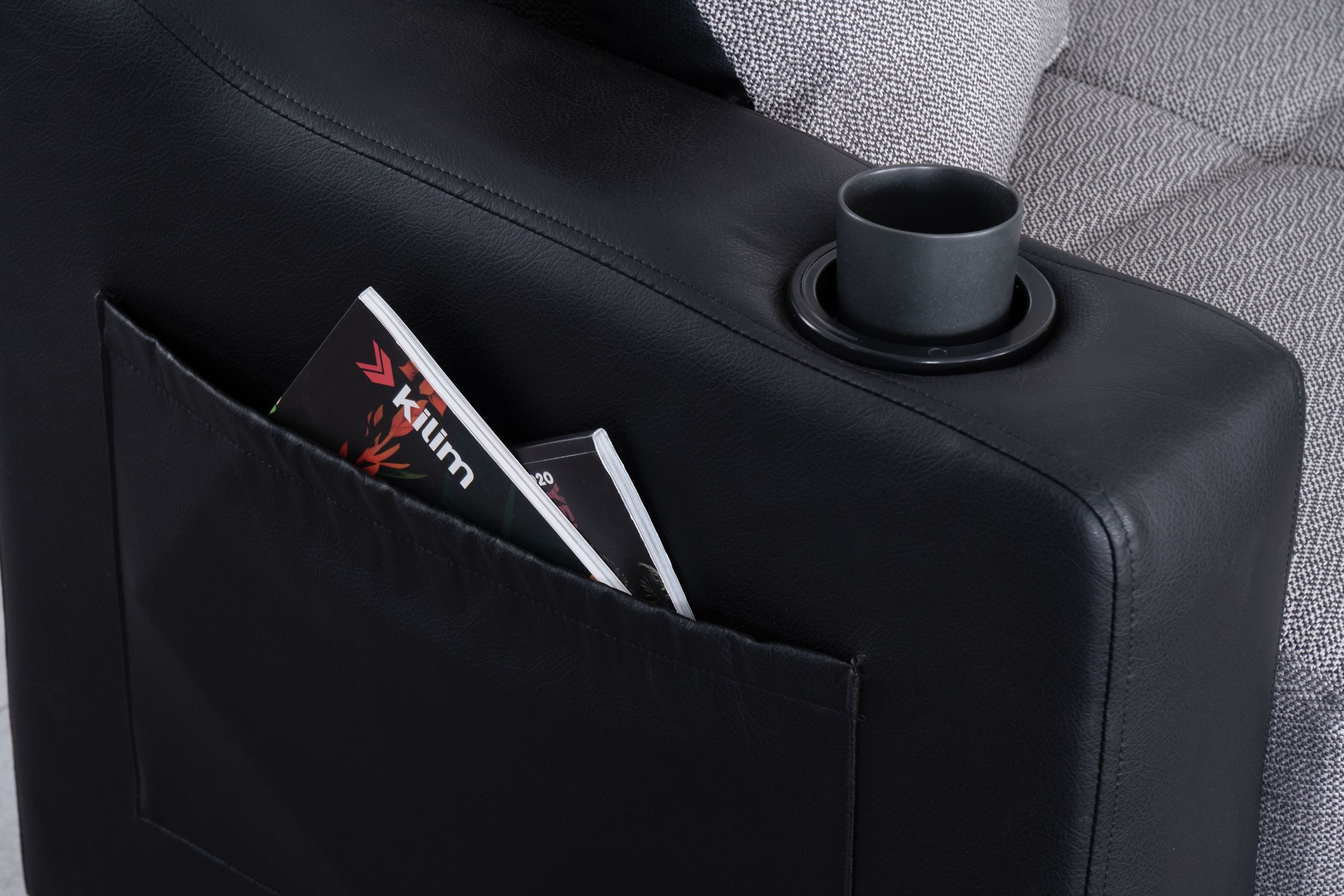  Black Fabric Sleeper Sectional Sofa Witj USB Outlet