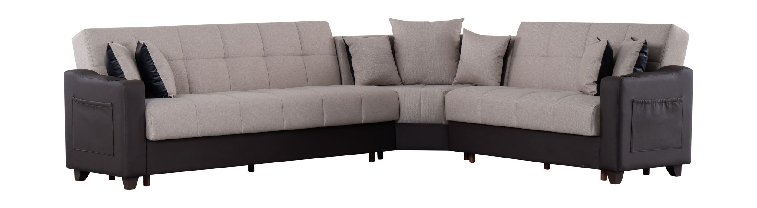 SM Lindsey Fabric/PU Reversible L-Shape Sectional Sofa Sleeper with Storage