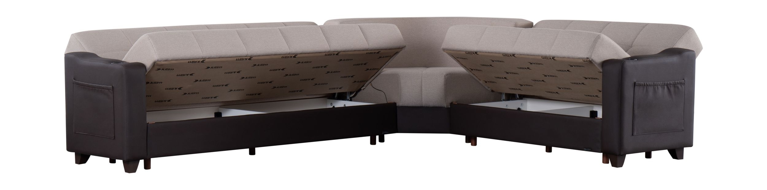 SM Lindsey Fabric/PU Reversible L-Shape Sectional Sofa Sleeper with Storage
