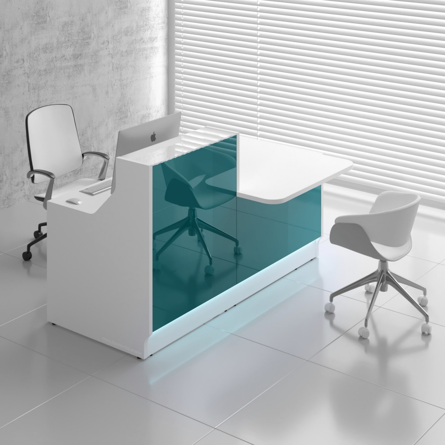 MDD Linea 65" Small Reception Desk in Turquoise Glass