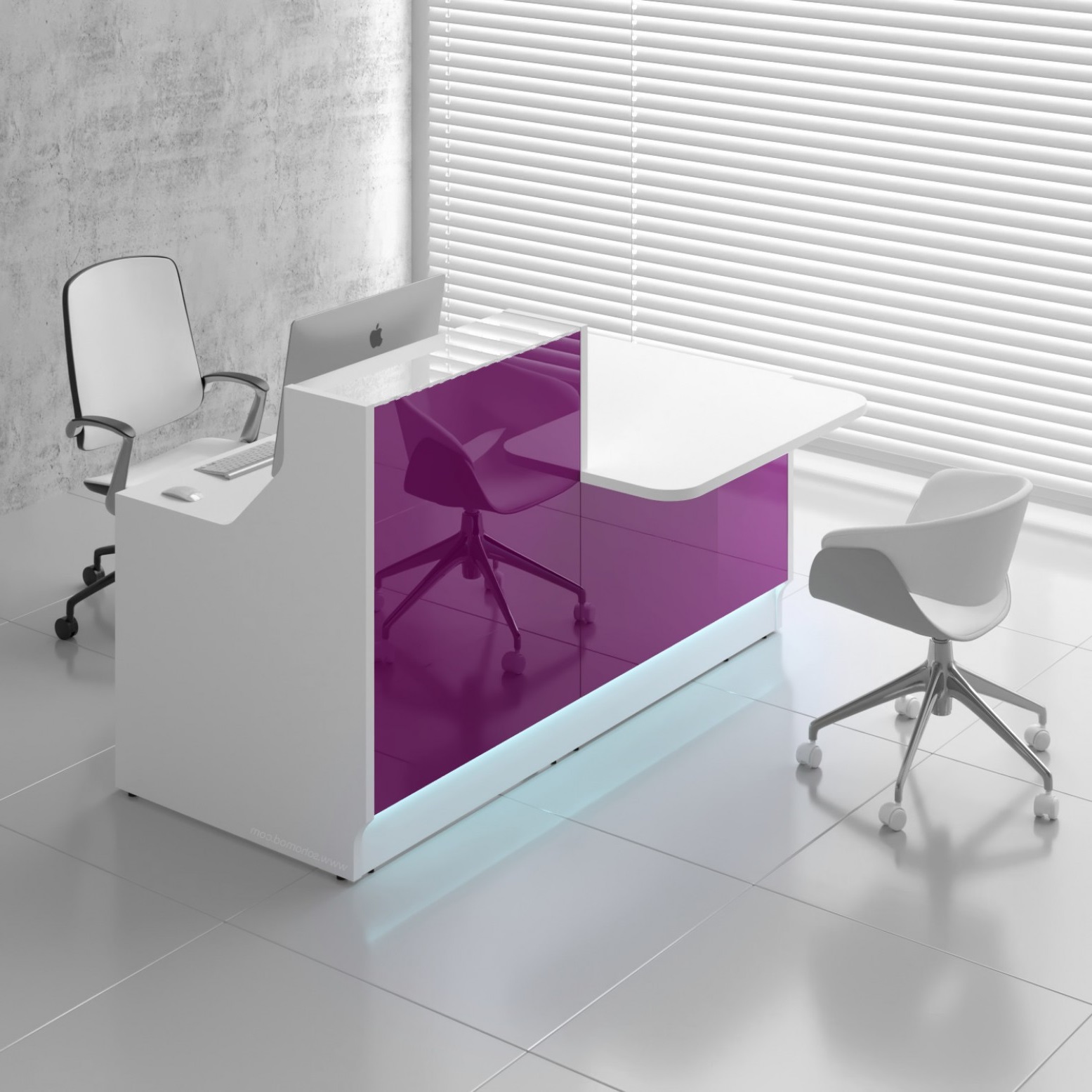 MDD Linea 65" Small Reception Desk in Purple Glass