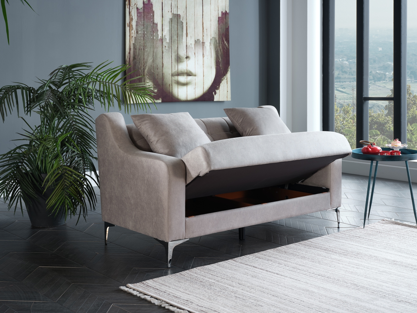 Livia Fabric Storage Sleeper Loveseat