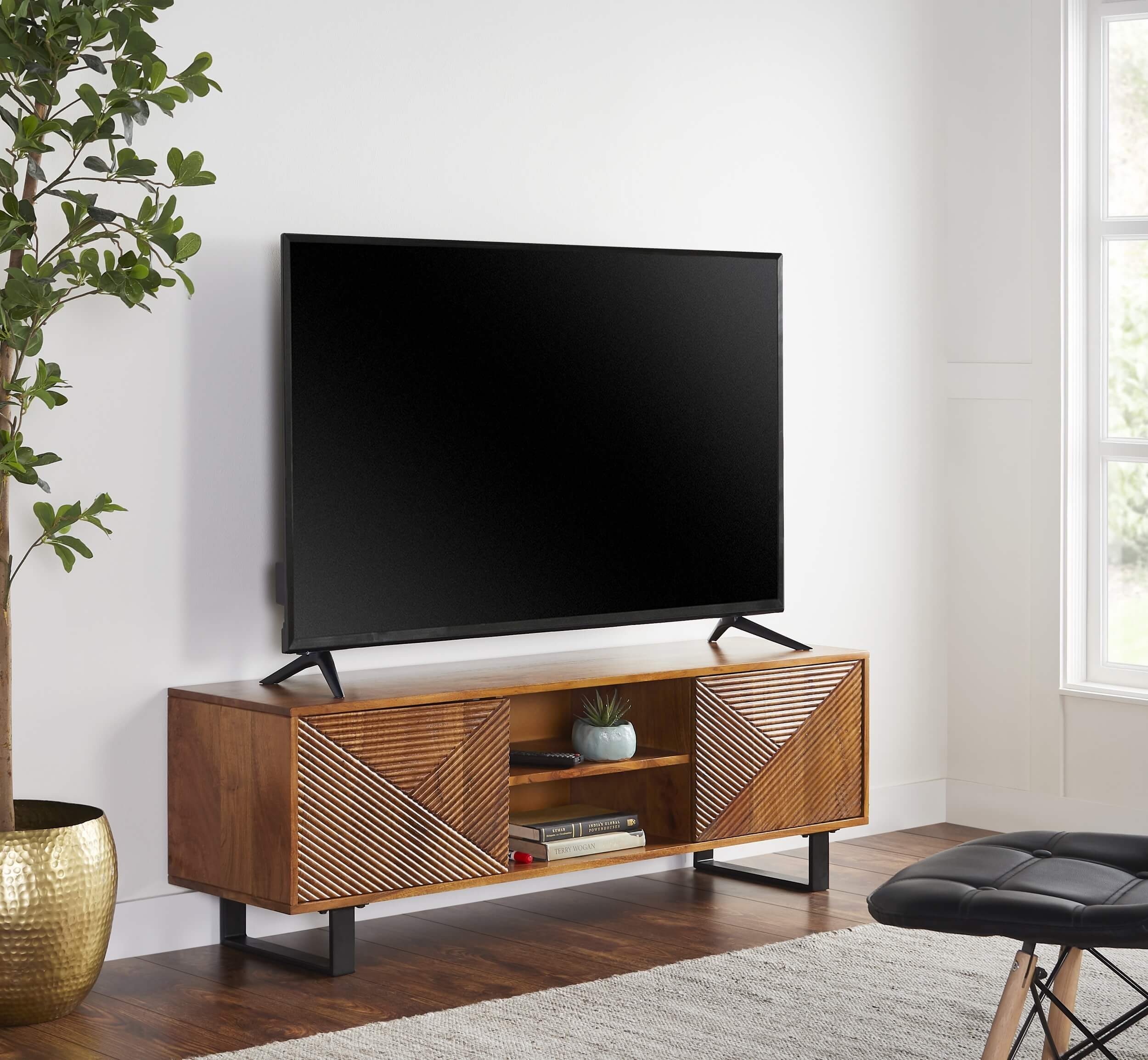 Linear Hardwood 55" TV Stand w/ Storage