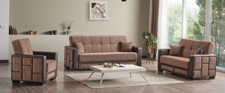 Loft Polyester/PU Convertible Storage Loveseat