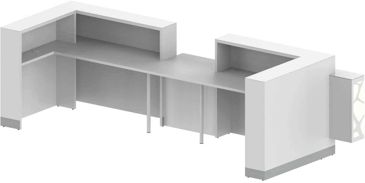 ORGANIC 2-Person U-Shaped Reception Desk w/Middle Counter Top & RGB Light, ADA Compliance