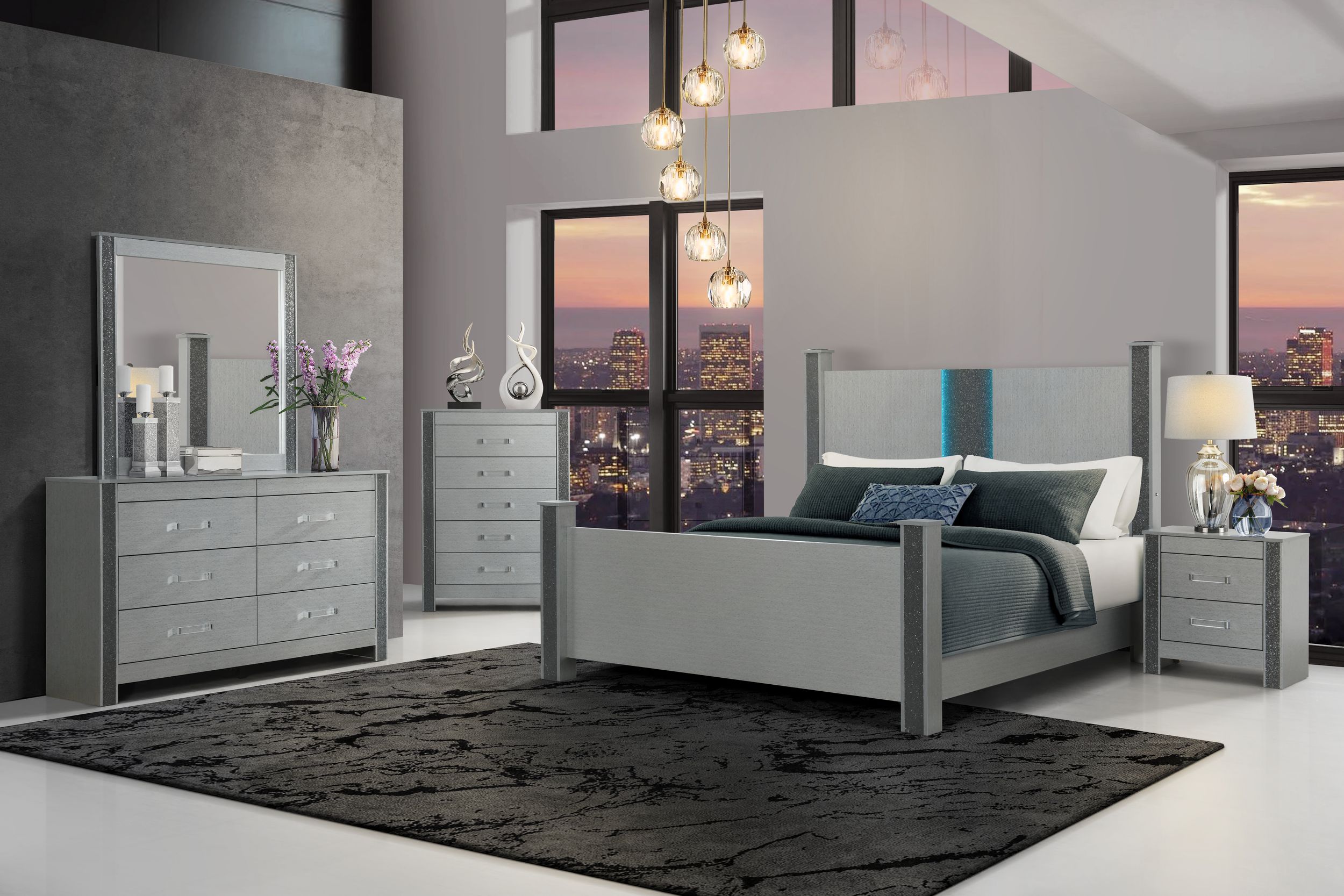 Logan King Size Poster Bed with LED and Speakers