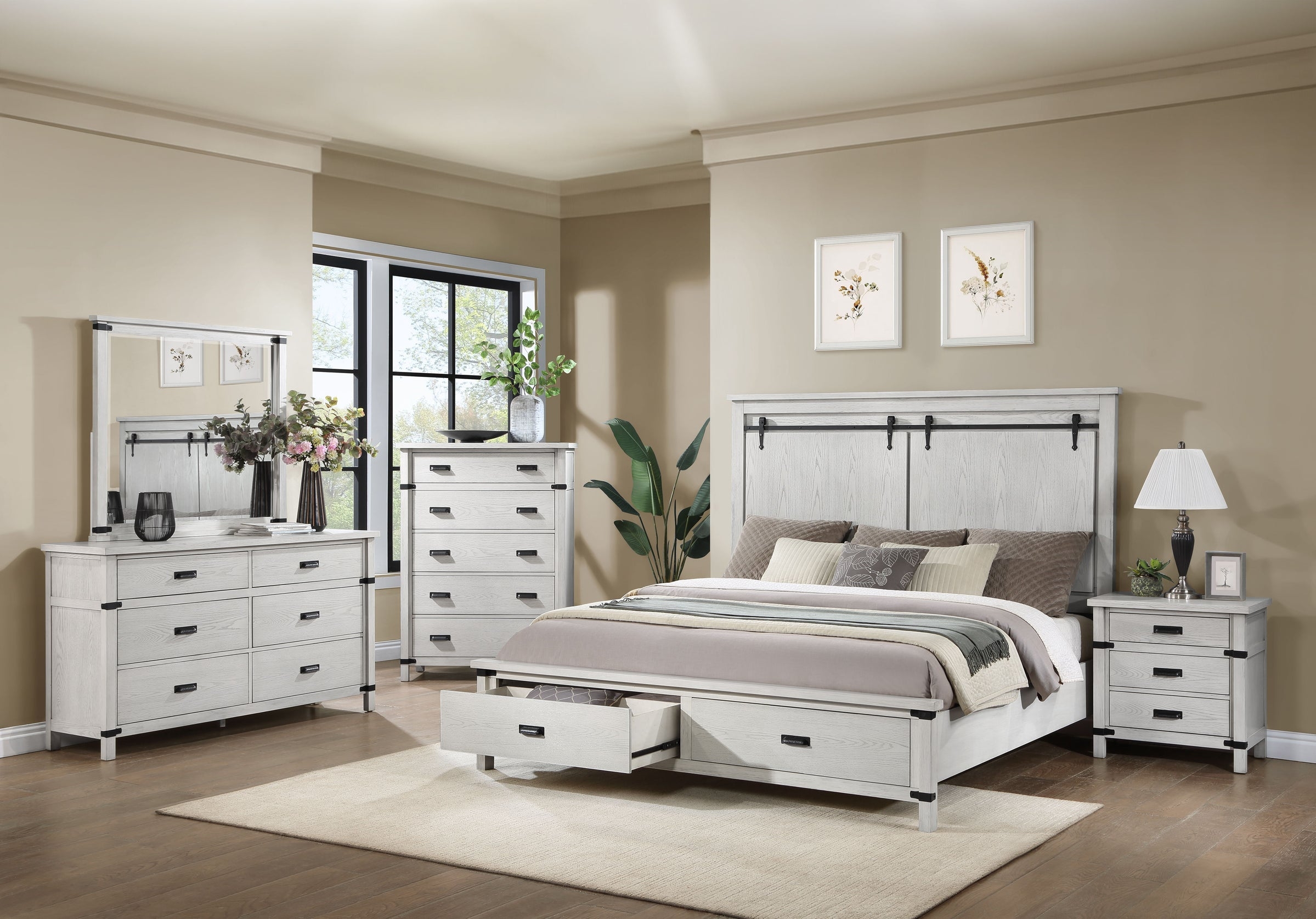 Loretta Wood Veneer Bed with Storage Drawers